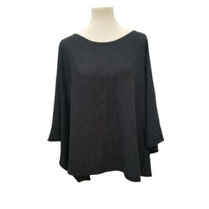 Maxstudio Women's‎ Poncho Sweater Round Neck One Size Cold Shoulder Charcol